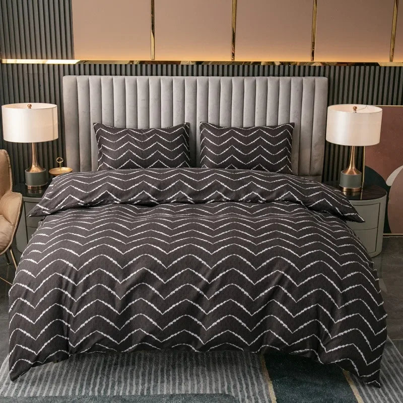 3pcs Printed Brushed Duvet Cover Pillowcase Three Piece Set High Quality Skin Friendly Fabric Bedding Cover (without Bed Sheet) Pi-Mart