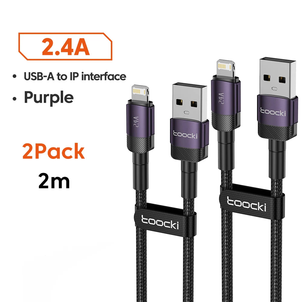 Toocki USB Cable For iPhone 14 13 12 Pro Max X XS XR 8 7 Plus iPad Fast Charging Charger Aluminum iP Cable For iPhone Data Cord Pi-Mart