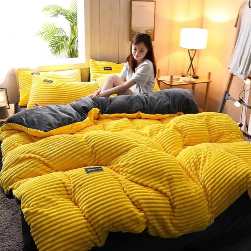 Warm Winter Duvet Cover Bedding Set Thick Solid Color Velvet Double Soft Quilt Cover Twin Queen King Comforter Cover Sets 220*24 Pi-Mart