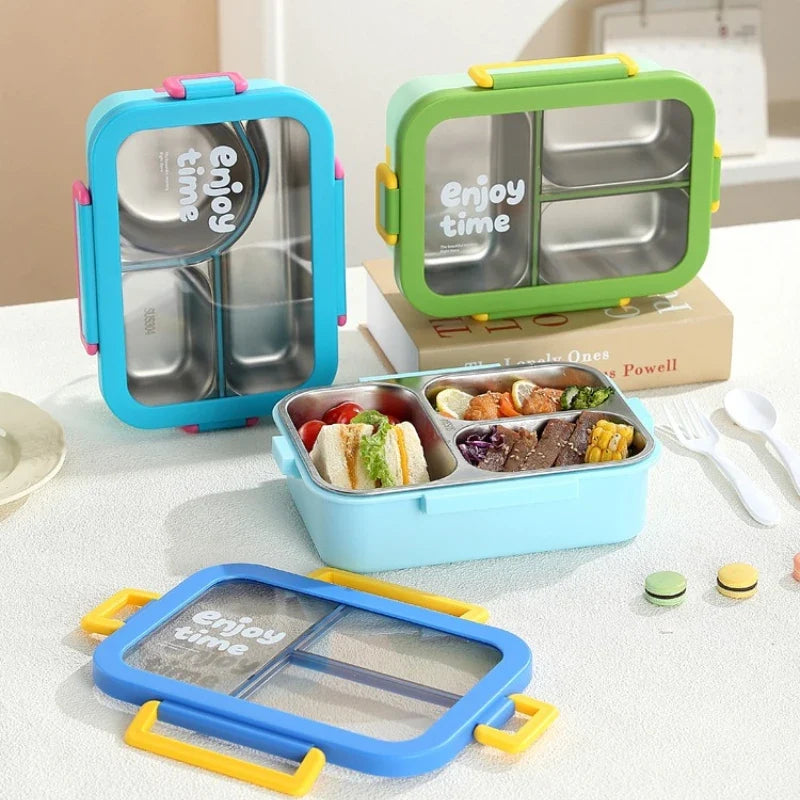 JUSTINLAU 304 Stainless Steel Lunch Box Compartment Leak-proof Student Office Workers Bento Box with Tableware Food Container LadyShow.Store
