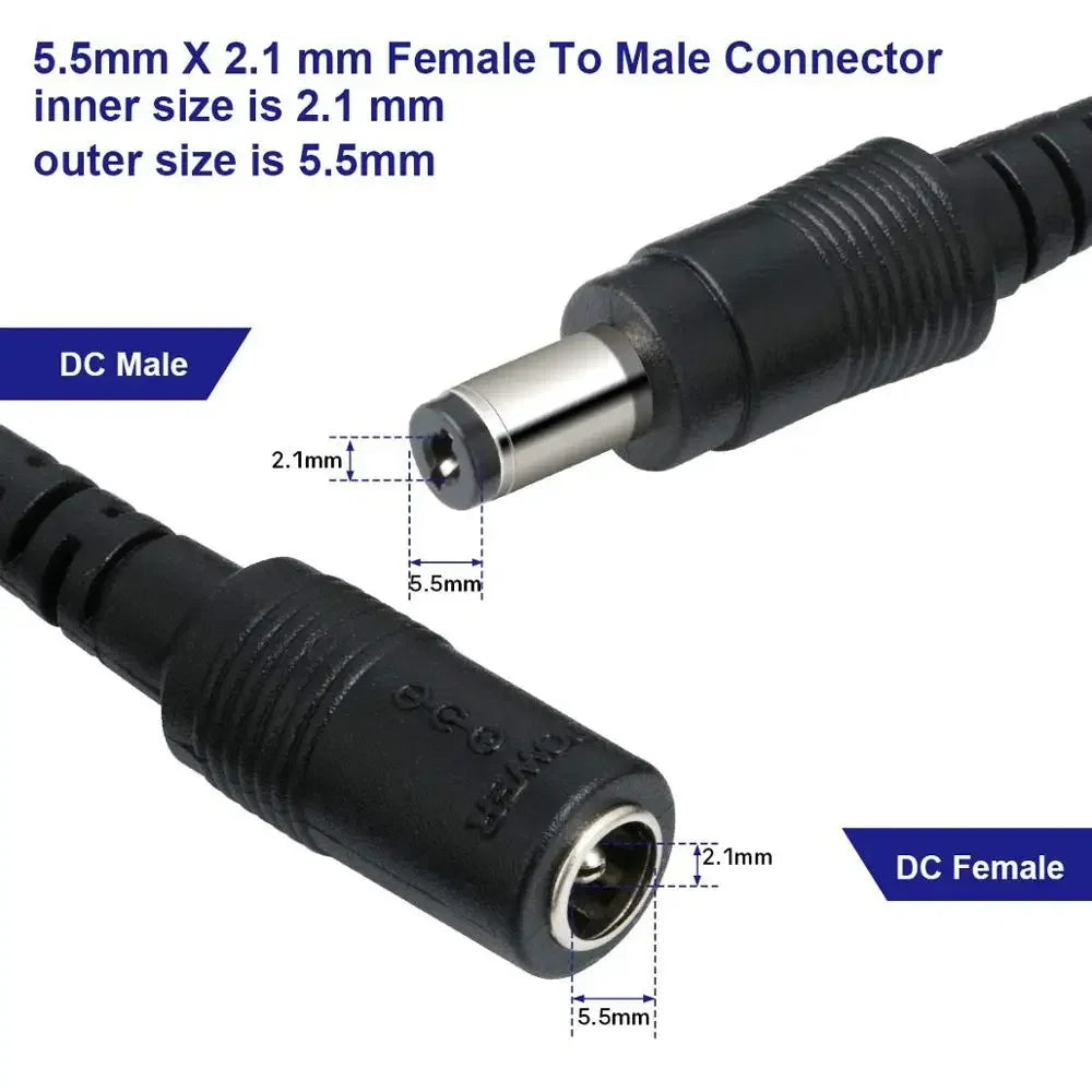 DC Extension Cable 1M 2M 3M 5M 10M 5.5x2.1mm Female to Male Plug for 12V 5V 24V Power Adapter Cord Home CCTV Camera LED Strip Pi-Mart