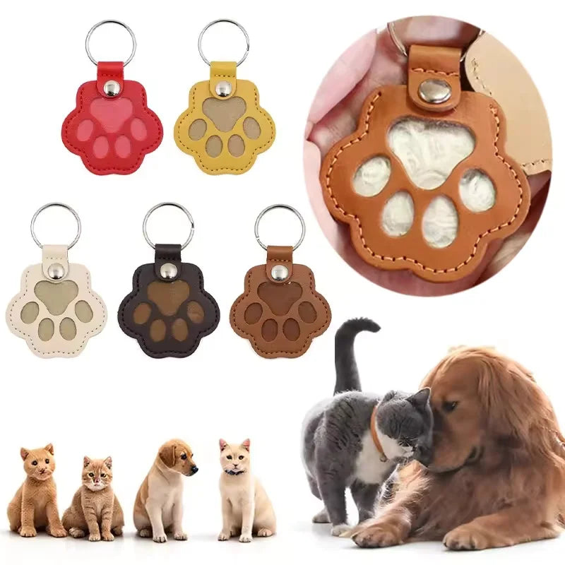Cute Paw Print Pet Hair Memorial Keychain Leather Dog Cat Fur Holder Keepsake Key Ring Personalized Pet Loss Memory Key Chains G Pi-Mart