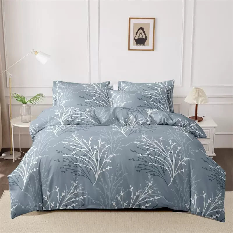 3pcs Printed Brushed Duvet Cover Pillowcase Three Piece Set High Quality Skin Friendly Fabric Bedding Cover (without Bed Sheet) Pi-Mart