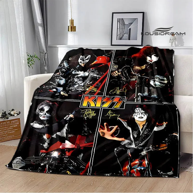 Kiss Band Printed Blanket picnic blanket Warm Blanket Flannel Home Travel Blanket throw blanket bed linings Birthday Gift Pi-Mart