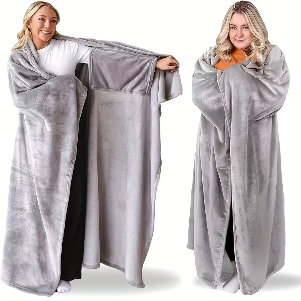 Cozy Flannel Winter Wearable Blanket Warm Sofa Throw Blanket Soft Thickened Leisure Blanket Winter Pi-Mart
