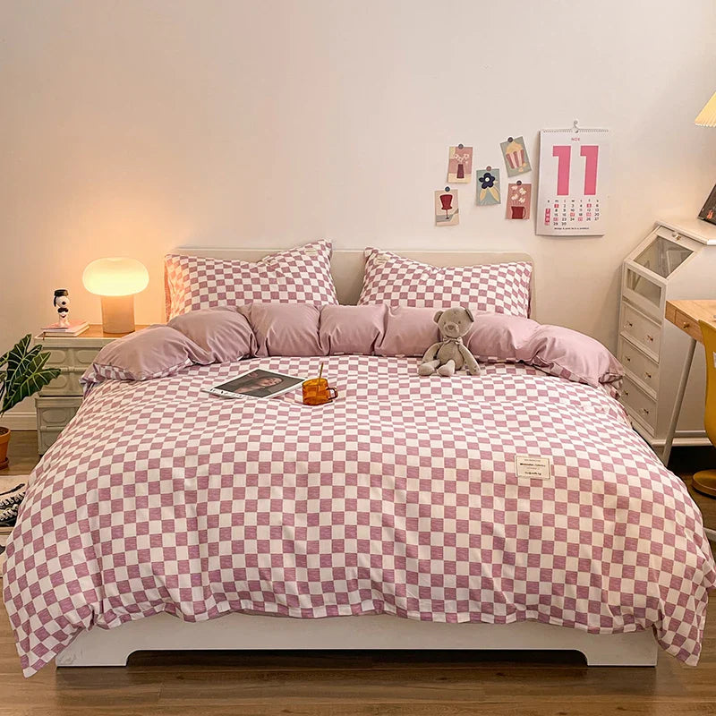 Checkerboard Bedding Comforter Set with Pillowcase bed sheet Single Full Size Bed Linen Duvet Cover Set Queen/King Double Single LadyShow.Store