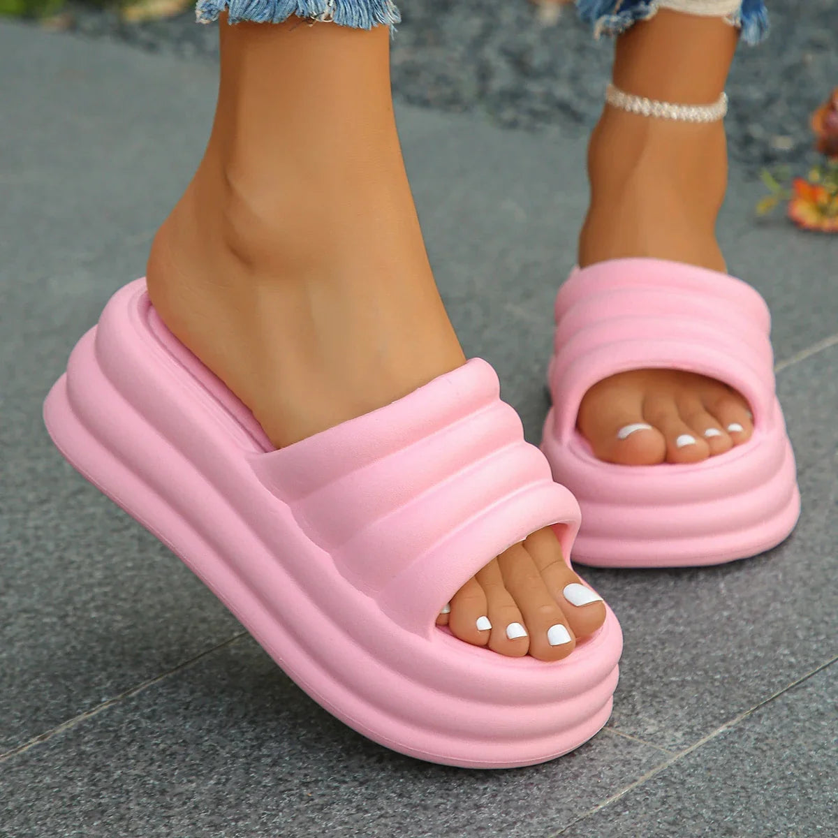 Hot Pink Chunky Platform Slippers Women Summer 2024 Thick Bottom Wedge Heels Sandals for Woman Non Slip Outdoor Flip Flops Mujer LadyShow.Store