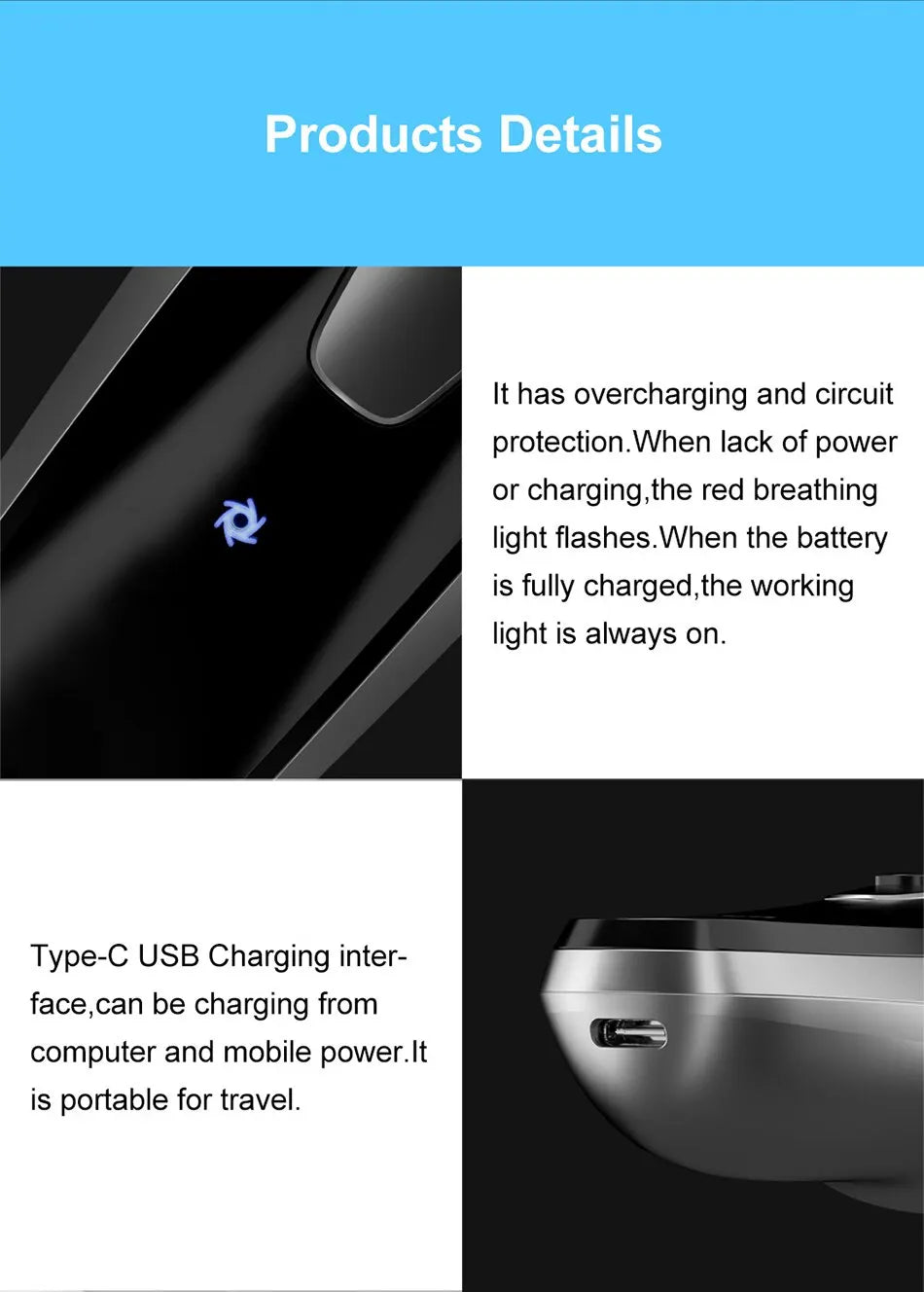 Blackstone USB Rechargeable Rotary Shaver for Men 3D Floating Blade Washable Beard Shaving Machine Electrical Facial Hair Trimme Pi-Mart