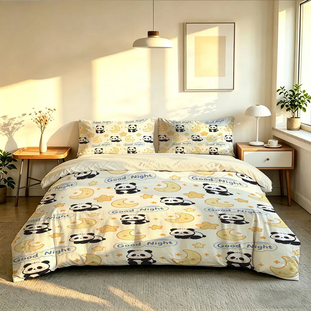 3pcs Cartoon Panda Print Coreless Duvet Cover Cool Summer Lightweight Bedding Set Multi Size Bedroom Bedding Decoration Pi-Mart