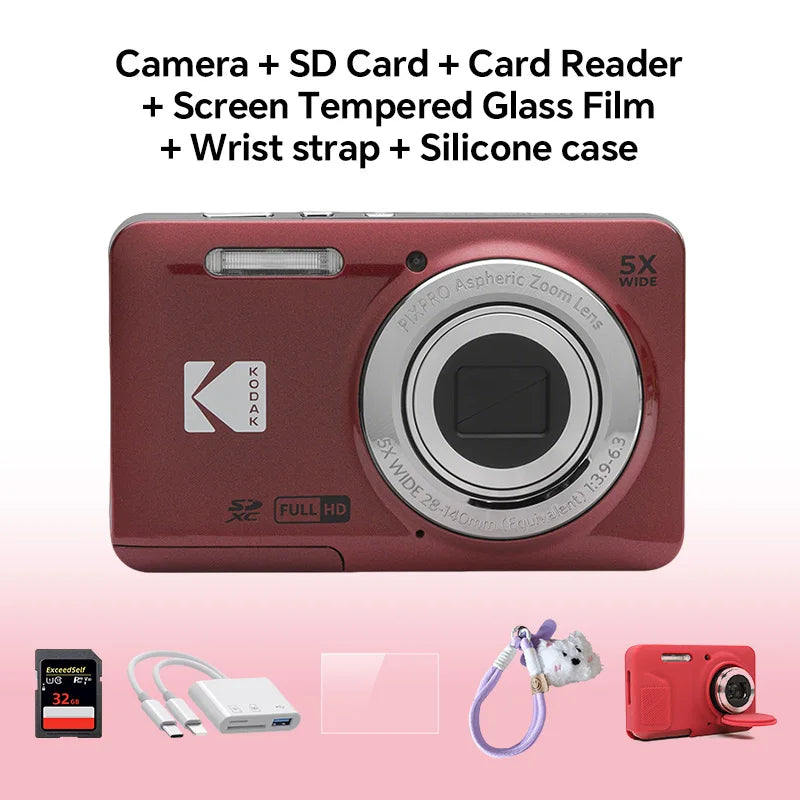 KODAK PIXPRO FZ55-RD 16MP Digital Camera 5X Optical Zoom 28mm Wide Angle 1080P Full HD Video 2.7" LCD Vlogging Camera Pi-Mart