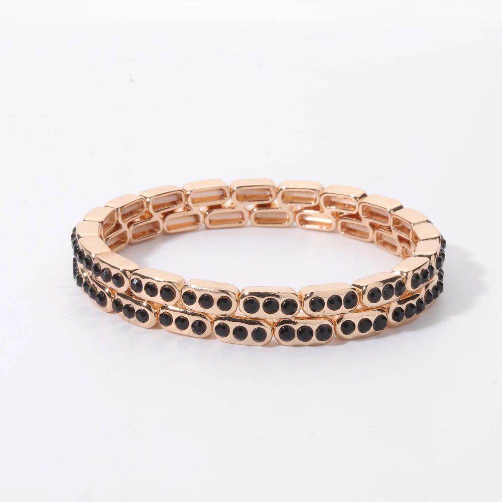 2026 New Black Gold Color Beaded Bangle for Women and Men Handmade Elastic hand Wrist Bracelets Pi-Mart