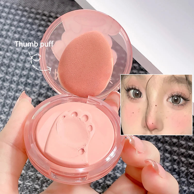 Cat Paw Cream Blush With Thumb Powder Puff Natural Matte Brighten Purple Apricot Rubores Cute Blusher Rouge Korean Dupes Makeup Pi-Mart