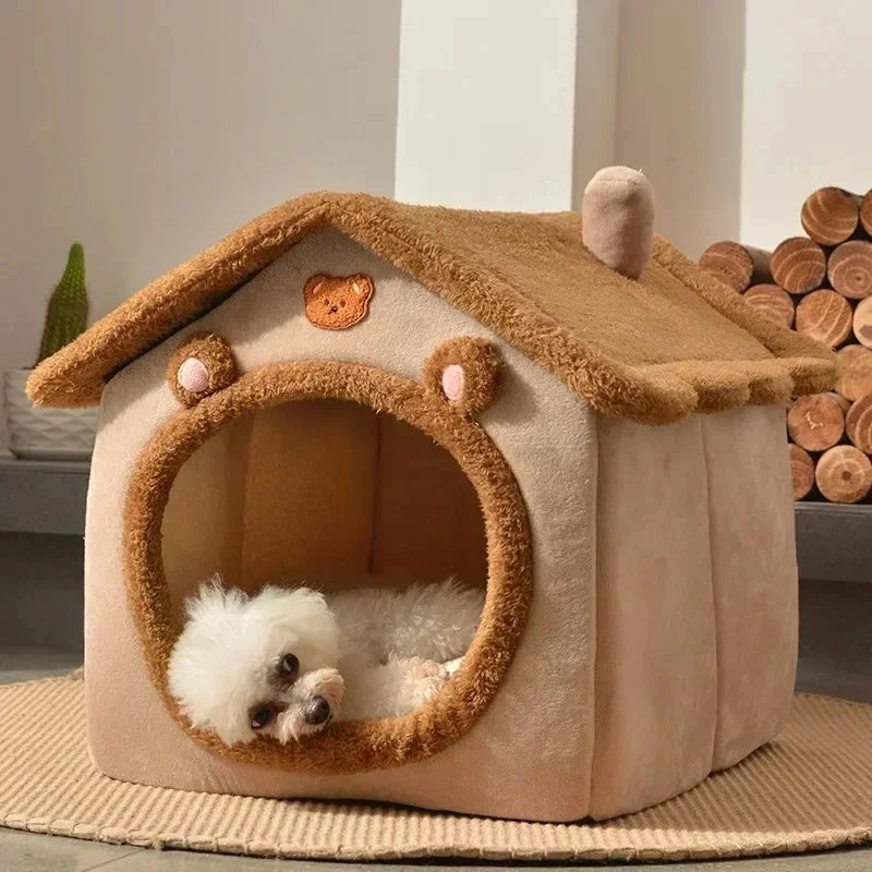 Winter Warm Foldable Pet House Detachable Washable Liner Comfort Kennel Bed for Small Medium Dogs and Cats Indoor Rest Nest Pi-Mart