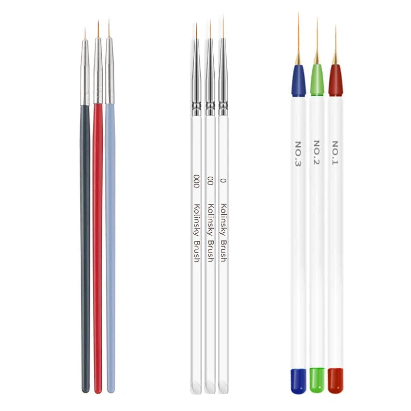 5/20Pcs Nail Art Brush Design Tip Painting Drawing Carving Dotting Pen FlatFan Liner Acrylic Gel UV Polish Manicure Tools Tri Light Beauty