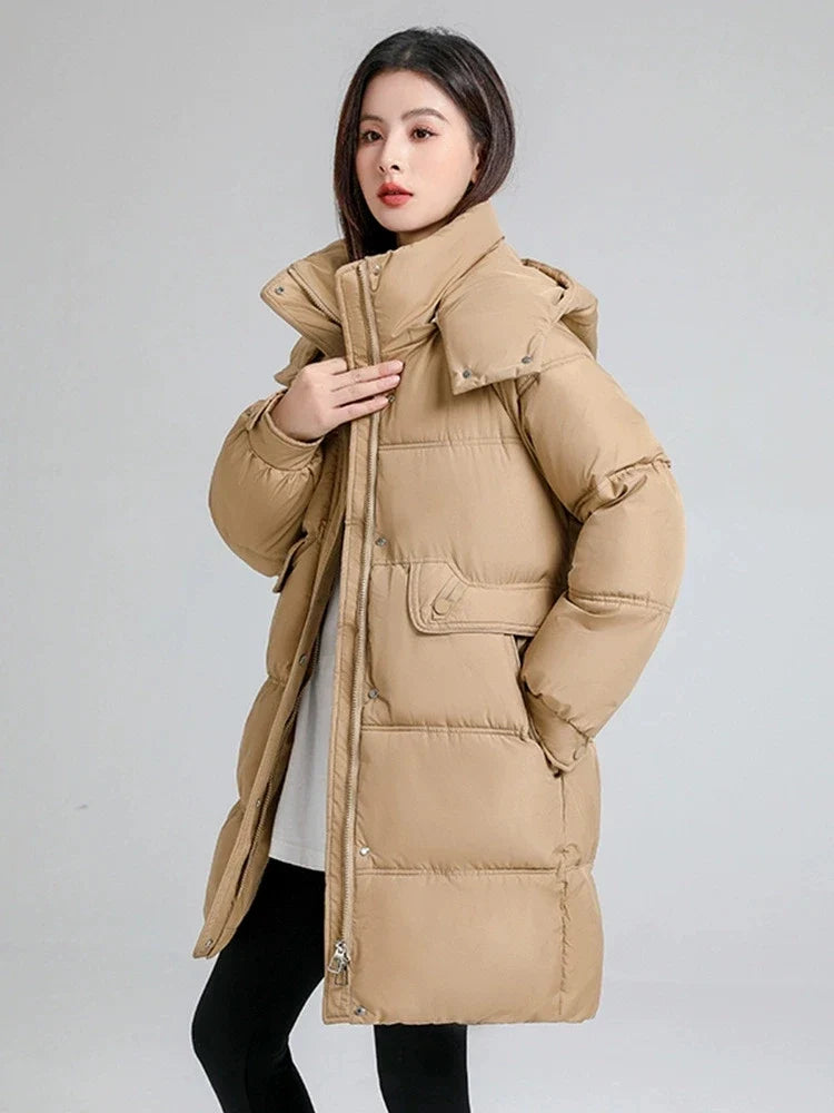 2025 New Women Warm Thicken Down Cotton Jacket Winter Women Long Cotton Coat Hooded Puffer Jacket Women Loose Plus Size Parkas LadyShow.Store