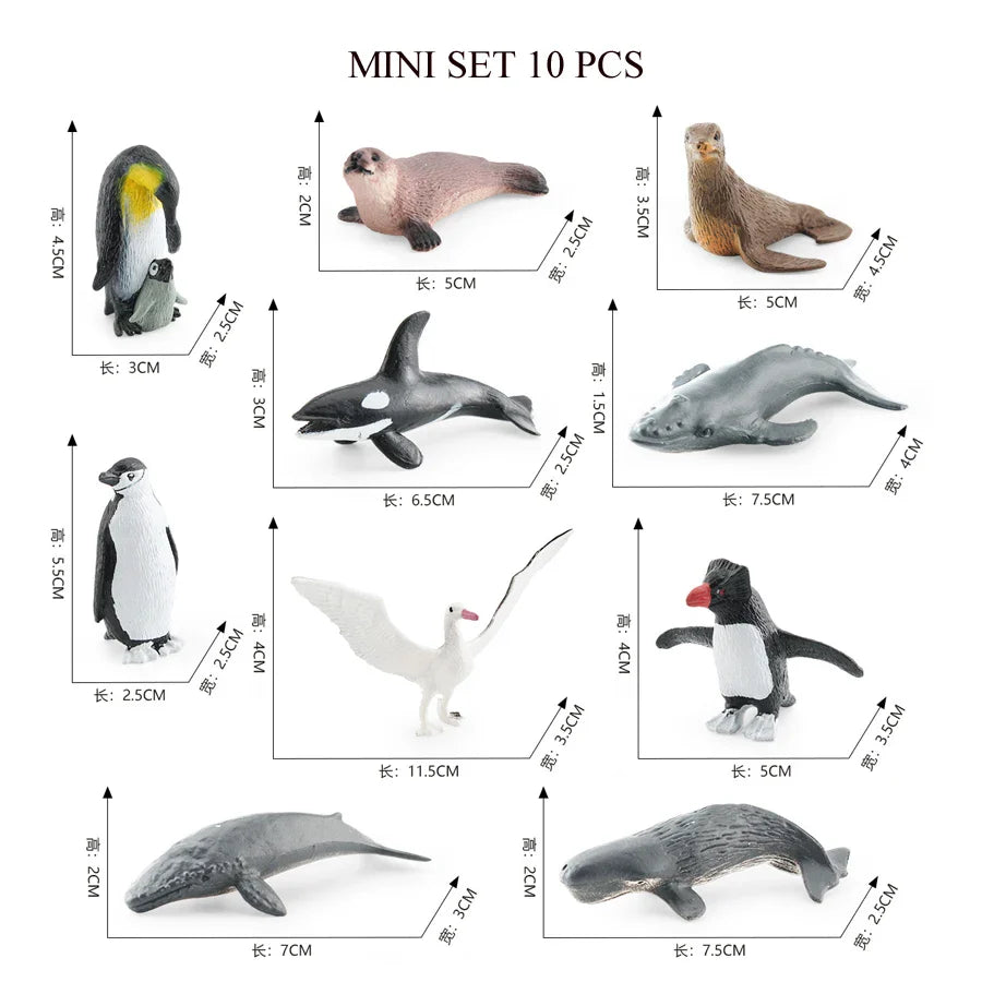 Realistic Mini Ocean Animal Figurines Plastic Marine Sea Creatures Whale Shark Dolphin Turtle Penguin Model Playset Gift for Kid LadyShow.Store