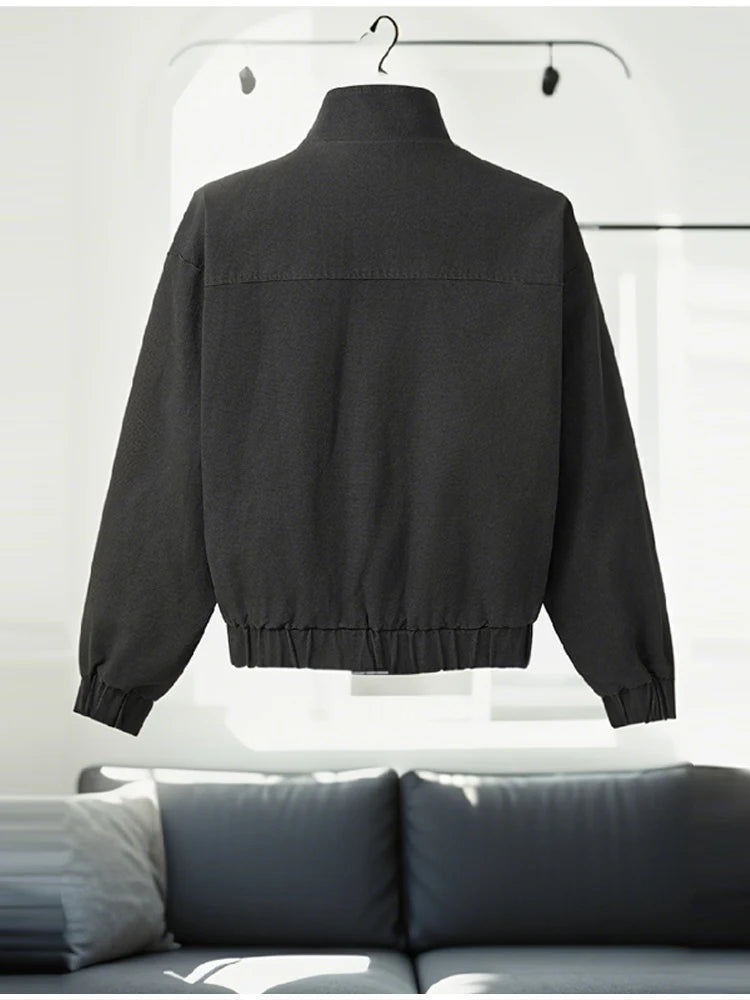 Stylish Girl Stand Collar Street Jacket Personality Button Zipper Solid Jacket Date Commuter Clothing Female New Casual Clothes Pi-Mart