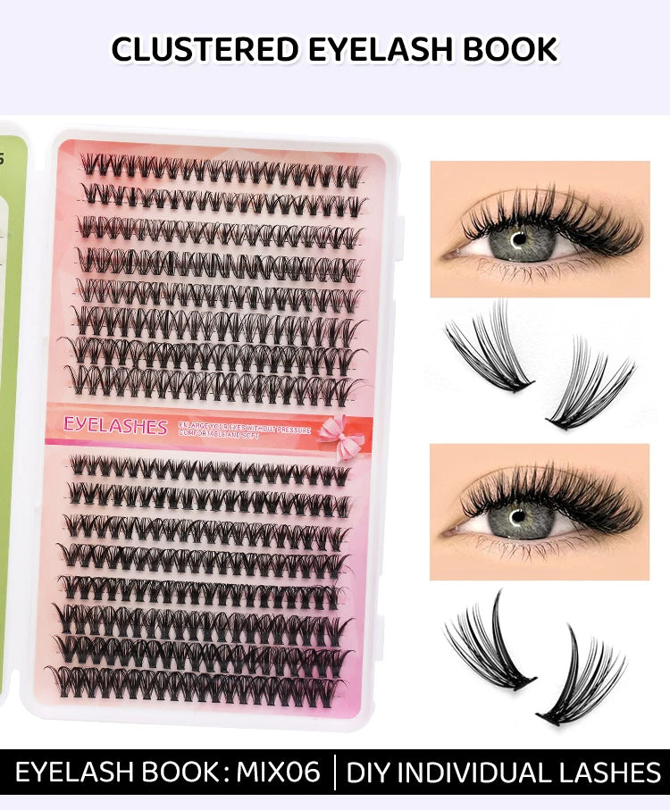 DINGSEN Eyelash Clusters Book Large Capacity Volume Individual Lashes Book Natural Long DIY Cluster Eyelash Extensions Makeup Pi-Mart