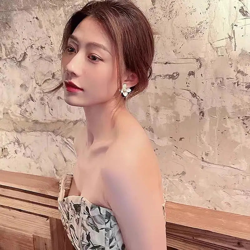 Fashion Korean Women Retro Drip Glaze Red Flower Earrings Women for Delicate Earrings Luxury Couple Engagement Jewelry Gift Pi-Mart
