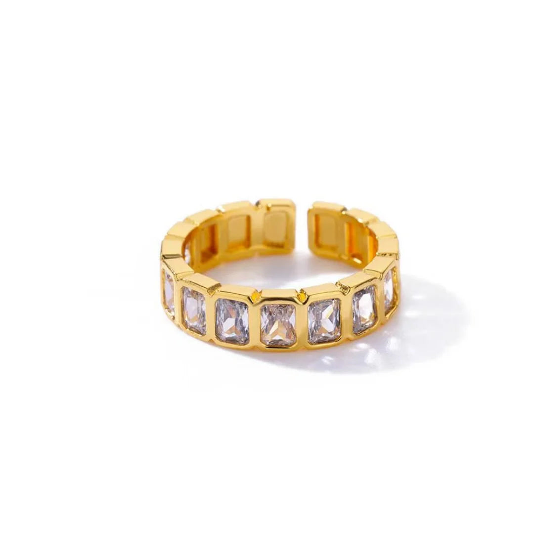 White Square Zirconia Splicing Open Ring, Women's Simple Adjustable New Wedding Aesthetic Jewelry Ring. Pi-Mart