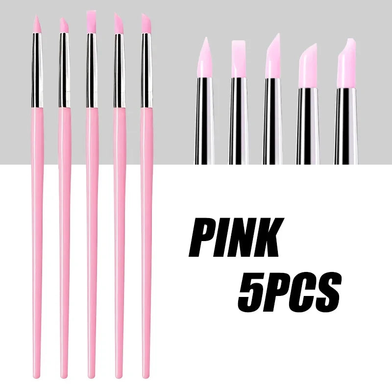 5Pcs/set Silicone Nail Brush UV Gel Polish Tip 3D Image DIY Dotting Polish Brushes Pen Professional DIY Manicure Tools Tri Light Beauty