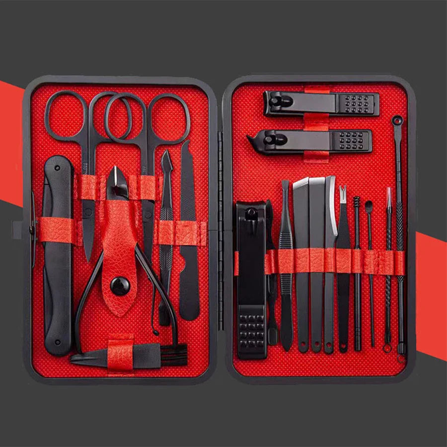 7/10/12/18/20/24PCS Set Professional Manicure Set Kits Stainless Steel Fingernail Toenail Clippers Set with Leather Portable Tri Light Beauty