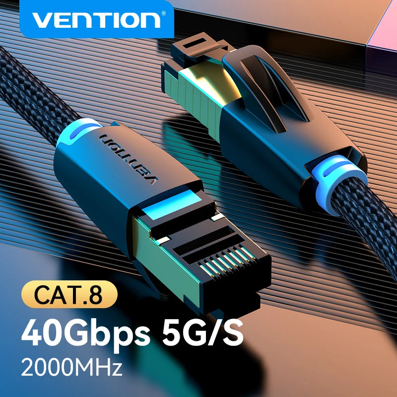 Vention CAT8 Ethernet Cable 40Gbps 2000MHz CAT 8 Networking Cotton Braided Internet Lan Cord for Laptops PS 5 Router RJ45 Cable Pi-Mart