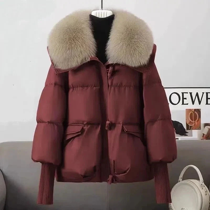 2026 Autumn/Winter New Down Jacket Women's Korean Loose Short Coat Female big fur collar Cotton Jacket Women Snow Parka Coats LadyShow.Store