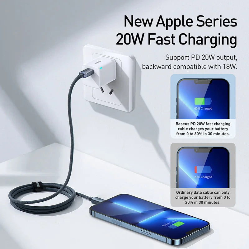 Baseus USB Type C PD 20W Cable for iPhone 14 13 12 Pro X 8 Fast USB C Cable for iPhone Charging Cable USB Type C Cable Wire Code Pi-Mart