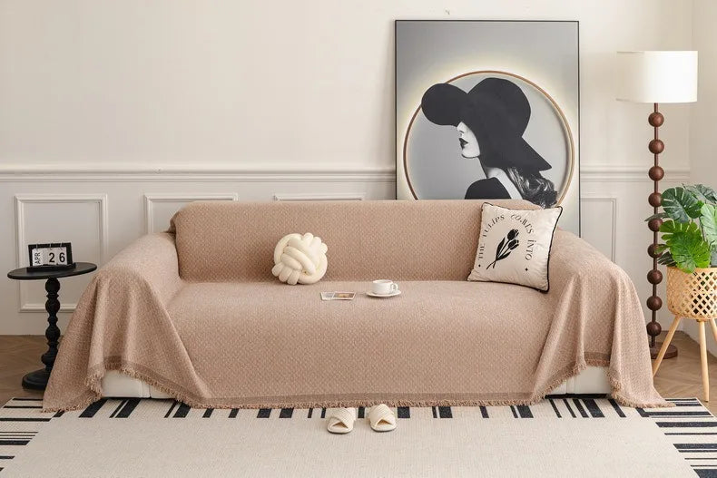 Solid Color Sofa Throw Blanket Non-slip Sofa Slipcovers Pets Kids Dust-proof Couch Armchair Covers Camping Picnic Blankets Home Pi-Mart