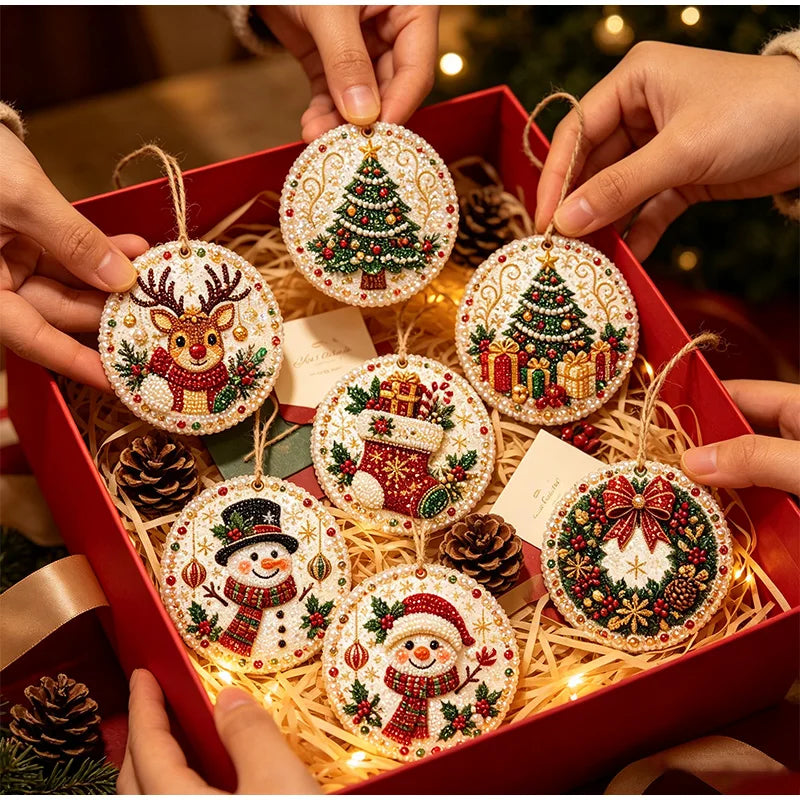 Christmas Diamond Painting Kit DIy Christmas Wooden Ornaments Xmas Snowman Reindeer Hanging Decor Relaxing Project Holiday Gifts Pi-Mart
