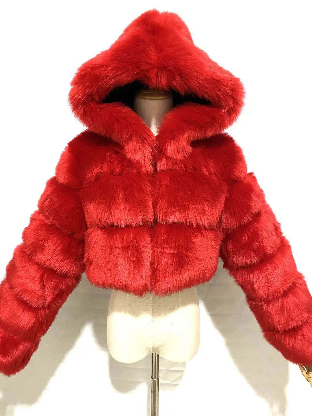 High Quality Furry Cropped Faux Fur Coats Jackets Women Fluffy Top With Hooded Winter Fur Jackets Fourrure Manteau Femme JH137 Pi-Mart