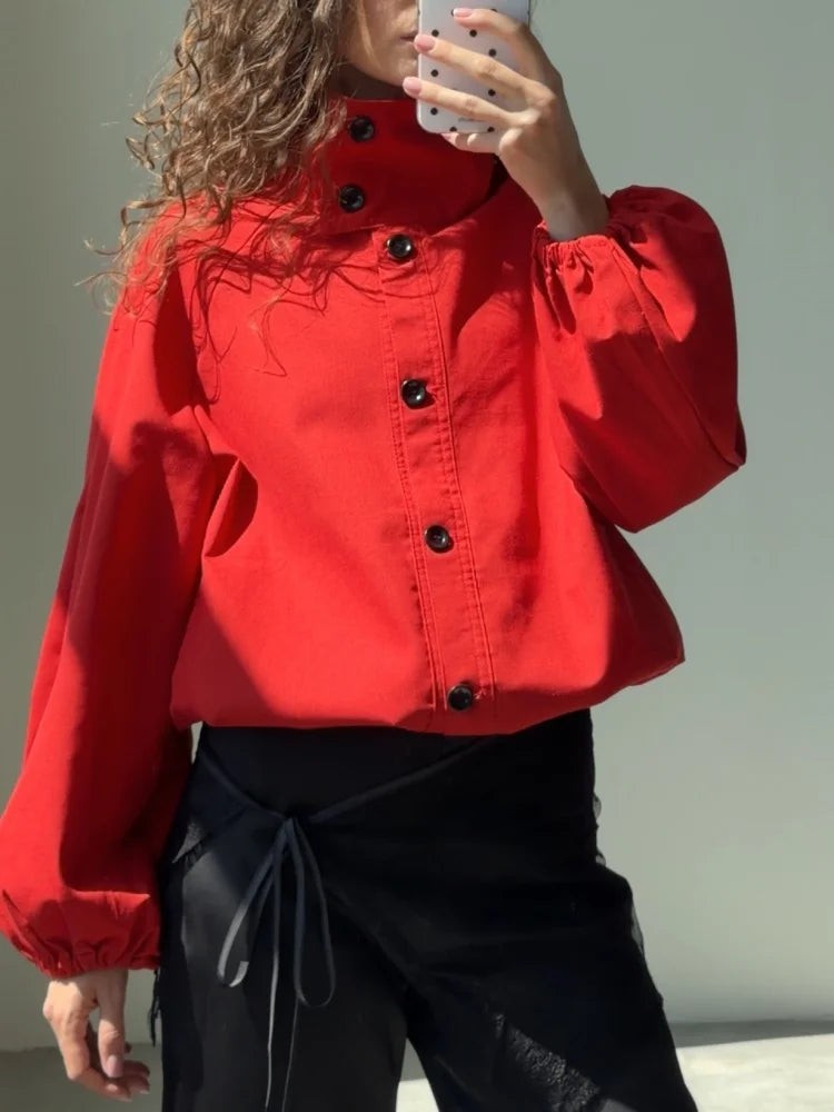 AACHOAE Women High Neck Lightweight Jacket Casual Long Sleeve Windbreaker Coat Drawstring Hem Button Front Short Outerwear Pi-Mart