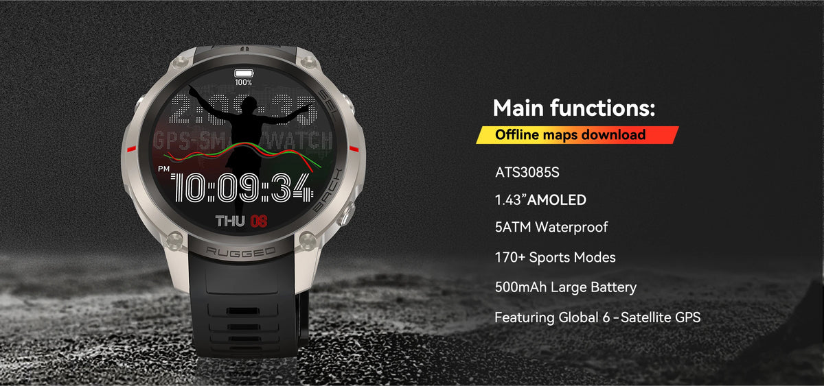 2026 Military Satellite Offline Map GPS Smart Watch Men 1.43''AMOLED Bluetooth Call Compass 5ATM Waterproof 170+Sport Smartwatch Pi-Mart