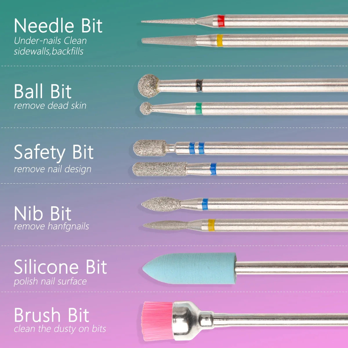 14pcs/set Nail Drill Machine Bit Nail Gel Removal Polishing Tools Pedicure Manicure Rotary Grinding  Buffer Polisher Tri Light Beauty