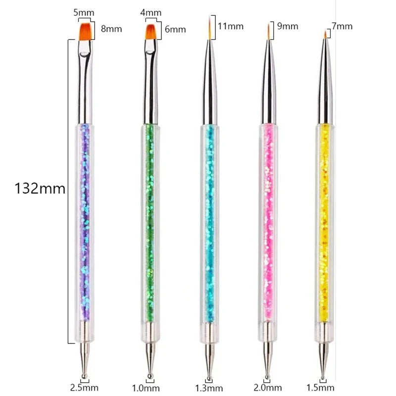 5/20Pcs Nail Art Brush Design Tip Painting Drawing Carving Dotting Pen FlatFan Liner Acrylic Gel UV Polish Manicure Tools Tri Light Beauty