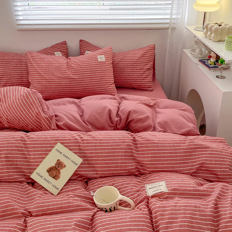 Plaid Style Bedding Set Skin-friendly Quilt Cover Pillowcase Bedsheet Home Bed Linen Sets Single/Full/Queen/King Size Bedclothes LadyShow.Store