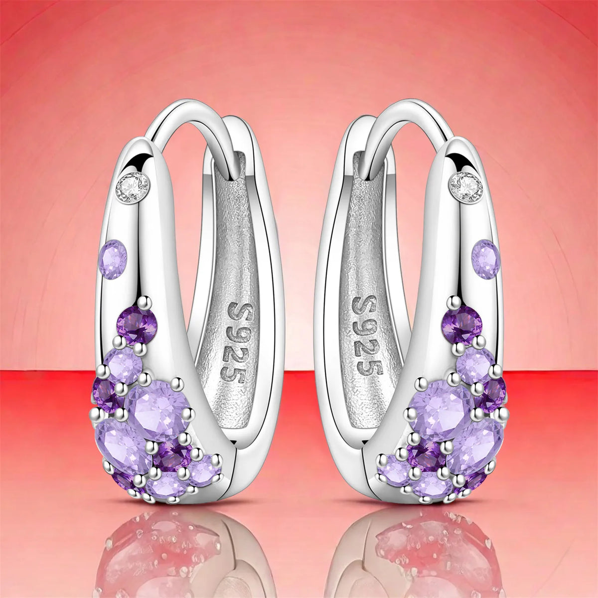 PANPOKI S925 Sterling Silver Purple Zircon Series Earrings Hoop Earrings For Women Jewelry Original Party Trendy Gifts Pi-Mart