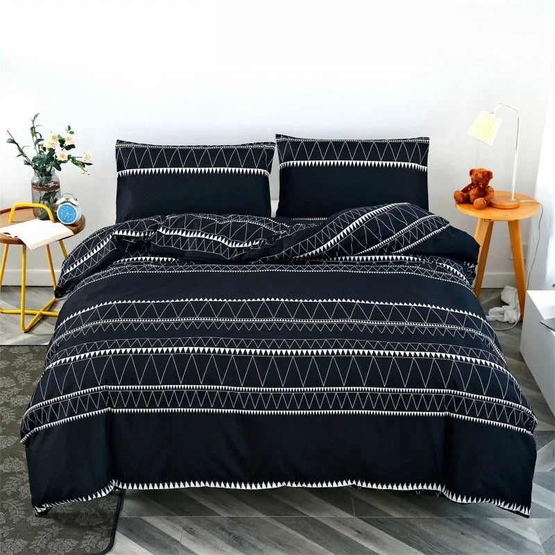 3pcs Printed Brushed Duvet Cover Pillowcase Three Piece Set High Quality Skin Friendly Fabric Bedding Cover (without Bed Sheet) Pi-Mart