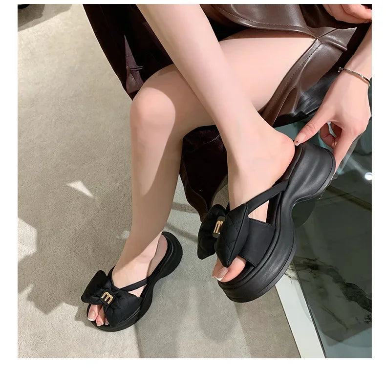 2024 summer New Fashion Women Shoes Slippers Comfortable Platform Shoe High Heels Leisure flower outdoor beach Slipper Women Pi-Mart