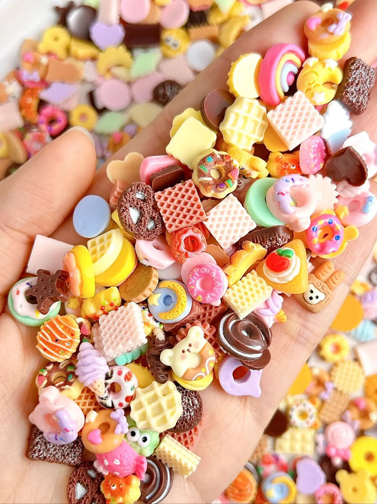 50PCS Cartoon Resin Nail Charms Simulated Biscuits Bear Croissant Donuts Cake Mix Design Creative Painted DIY Nail Art Pi-Mart