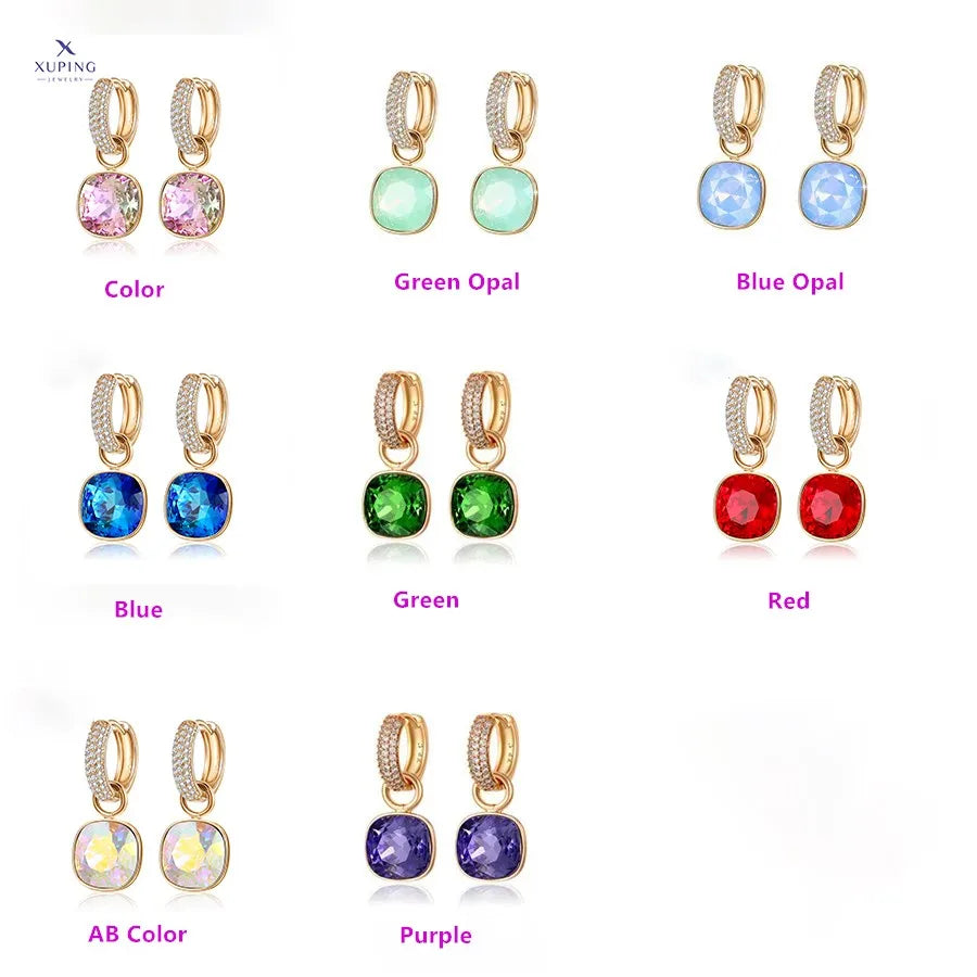 Xuping Jewelry Charm Square Shaped Luxury Exquisite Gold Color Plated Crystal Earring for Women Gift A00606258 Pi-Mart