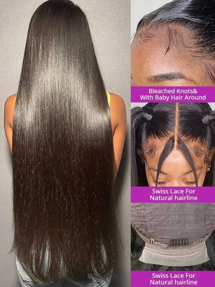 250 Density 13x6 HD Bone Straight Lace Front Wigs Human Hair Brazilian 40 42 Inch Glueless Lace Frontal Human Hair Wigs For Wome LadyShow.Store