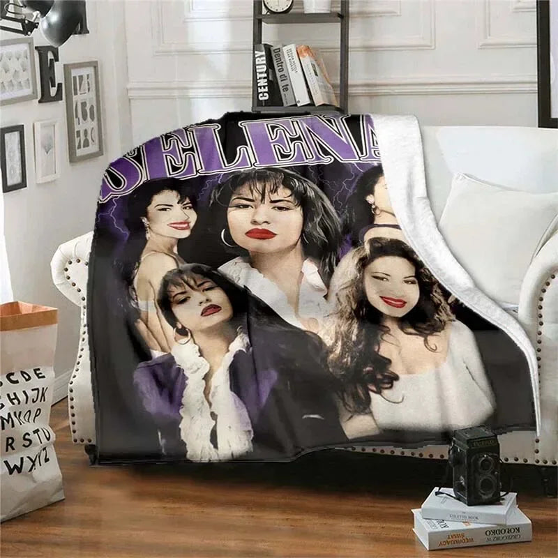 Selena Quintanilla Vintage Blanket Art Flannel Soft Warm Plush Blanket for Sofa Bed Bedroom Living Room Travel Picnic Blanket Pi-Mart