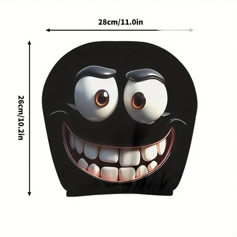 2pcs Smiley Face Printed Car Pillowcase Soft Comfortable Decorative Cushion Cover Auto Seat Headrest Washable Polyester Fabric Pi-Mart
