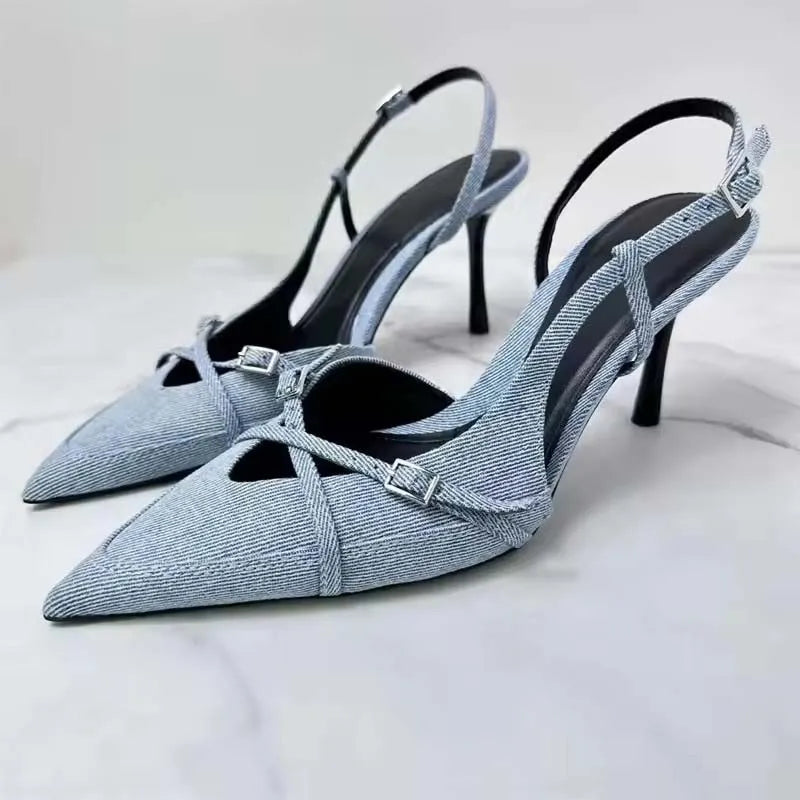 Eilyken Street Style Buckle Strap Women Pumps Pointed Toe Thin High Heels Banquet Slingback Party Shoes Zapatos De Mujer LadyShow.Store