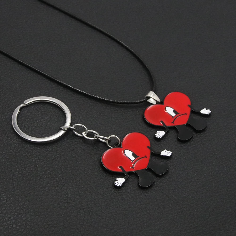 Cute Rabbit Bad Bunny Keychain Fashion Heart Pendant Keyring For Women Men Jewelry Gift Pi-Mart