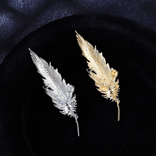Retro Metal Feather Leaf Brooch Men Suit Shirt Lapel Pin Corsage Dress Badge Brooches for Women Fashion Jewelry Accessories Pi-Mart