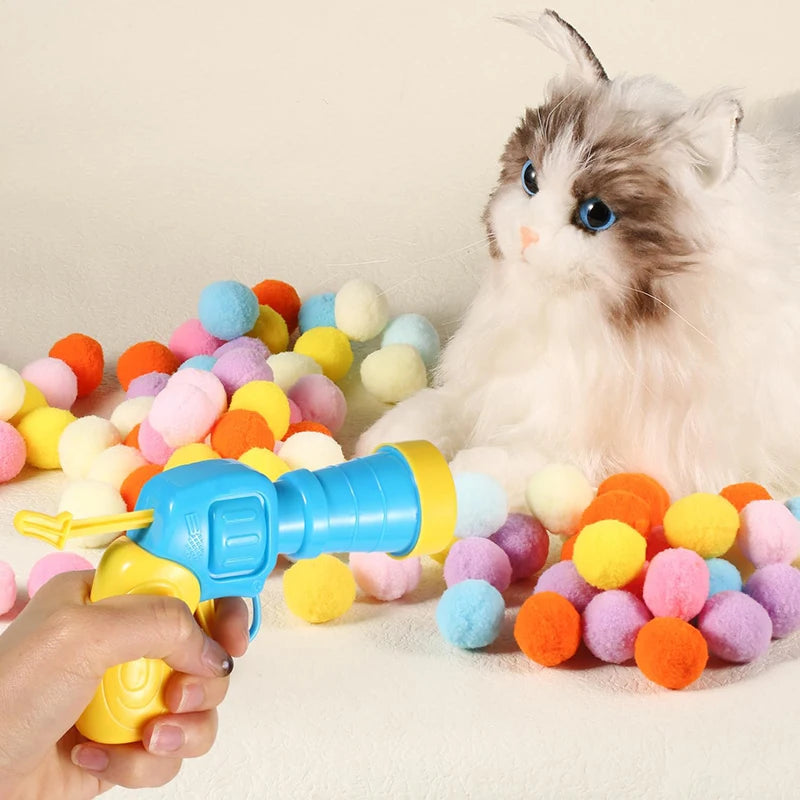 Cat Toys Interactive Launch Training Toy For Pet Kitten Creative Mini Shooting Gun Games Stretch Plush Ball Toys Pet Supplies Pi-Mart