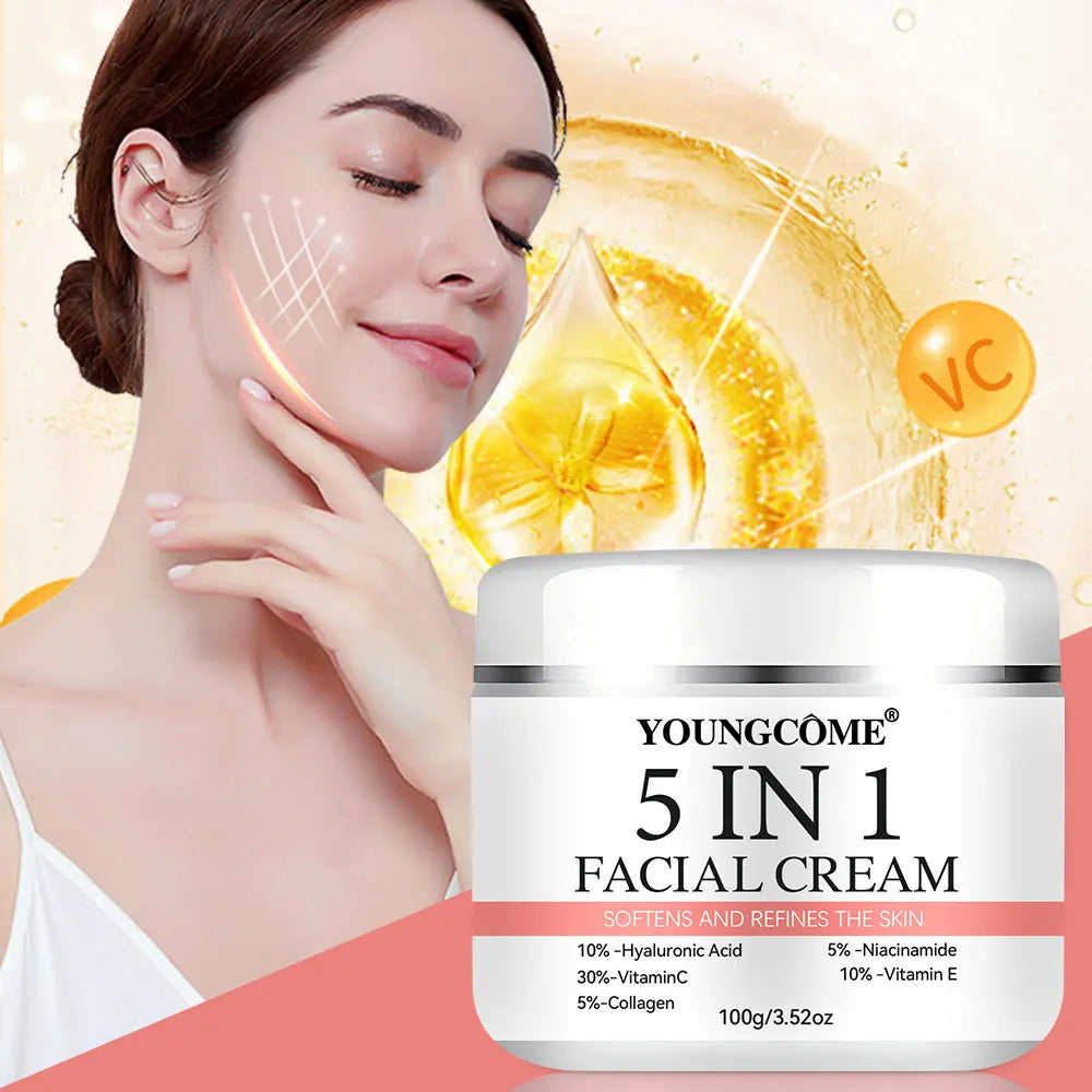 5 In 1 Fade fine lines Firming Face Serum Moisturizing brightning Vitamin C Hyaluronic Acid Facial Serum Shrink Pores Skin Care Pi-Mart